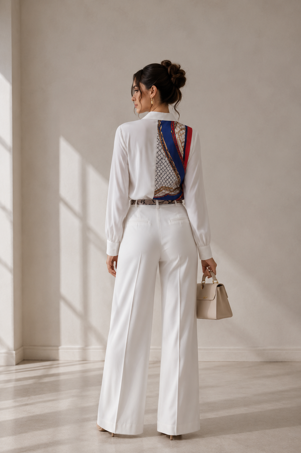 Monaco - biely elegantný komplet so šatkovým detailom