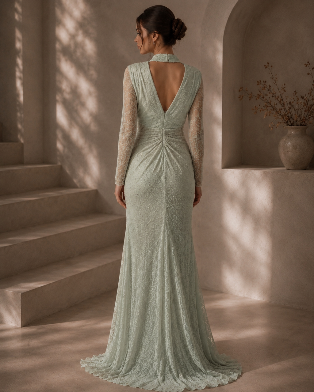 Elara - mentolové čipkované spoločenské šaty