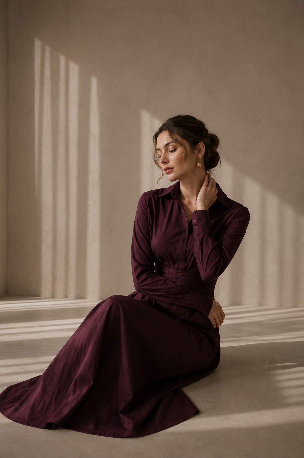 Valentina - elegantné bordovej midi šaty s riaseným pásom