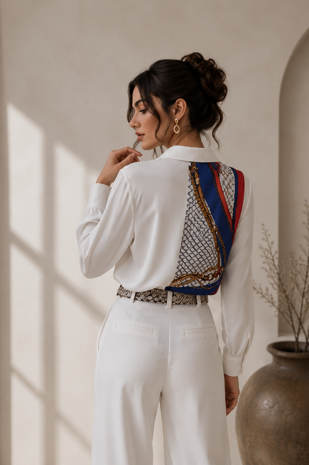 Monaco - biely elegantný komplet so šatkovým detailom